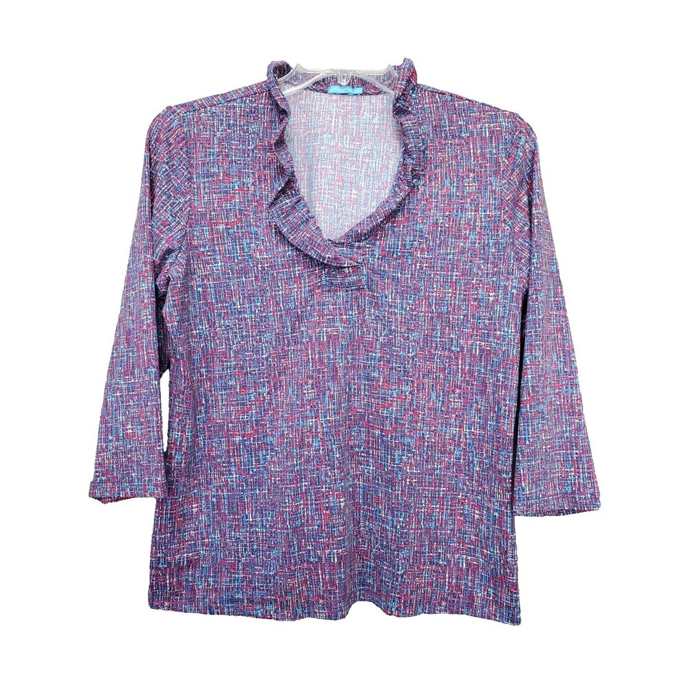 J McLaughlin Catalina Cloth Durham Ruffle Collar 3D-Splatter Print Top Size XL